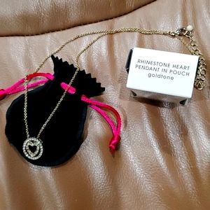 3/$18 Rhinestone Heart Pendant in Pouch Lot 3089